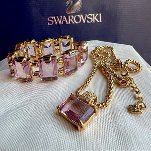 AUTHENTIC Swarovski Gold Plated Amethyst Necklace & Tennis Bracelet SET Vintage